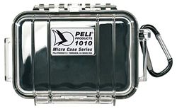 PELI 1010 petit boîtier de protection pour accessoires, IP67 étanche à l'eau et à la poussière, capacité de 0,1L, fabriqué aux États-Unis, doublure transparente/noire