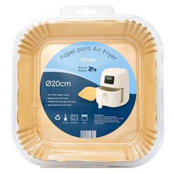 Raylu Paper – Carta friggitrice ad aria, 50 pezzi di carta Air Fryer quadrata da 20 cm, fodera monouso antiaderente, accessorio per friggitrice, forno e microonde (20 cm, quadrato)