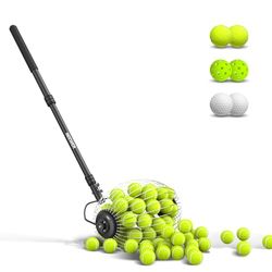 NEEWER Tennisbollsrulle 50 bollar kapacitet justerbar teleskopisk metallstång lämplig för alla ytor, svart med blått handtag, 34,2 x 109,5 cm
