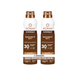 Ecran Sunnique Bruma skyddande olja FPS 30, UVB + UVA- och IR-A-skydd, vattentät, med ren brons och VitEox 80 teknik, aktiverar naturlig solbränna, utan självbrun - 2 x 250 ml