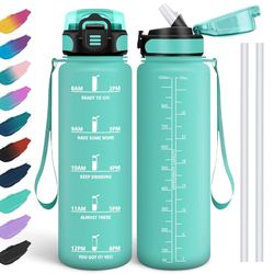 HoneyHolly Waterfles 1 l, lekvrij, drinkfles voor koolzuurhoudende dranken, BPA-vrij, drinkfles met rietje, drinkfles voor school, fiets, fitness