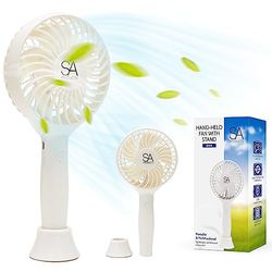 SA Products HandHeld Fan, Hand Fan, Hand Held Fan with 3 Speeds | 3000 mAh USB Fan Rechargeable Fan Portable Fan Battery Fan Mini Fan with Stand | Desk Fan Fan Handheld Handheld Fan Rechargeable White