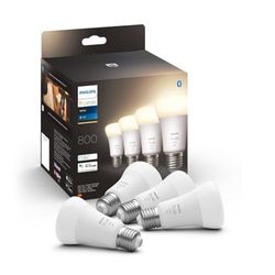 Philips Hue White Lampadina Smart LED, Attacco E27, 9 W, Luce Bianca, Dimmerabile, Controllo con Bluetooth e Hue App, Funziona con Alexa, Google Assistant e Apple HomeKit, Pack da 4