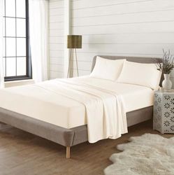 Kampala Hill Flannelette Plain Dye Brushed Cotton Super King 16" Deep Fitted Sheet Cream