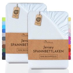 NatureMark 2-pak kinderhoeslakens van jersey. hoeslaken 100% katoen in vele maten en kleuren BRANDKWALITEIT ÖKOTEX Standaard 100. 70x140 cm. Wit