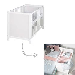roba 2-in-1 Babysäng 60 x 120 cm + Madrass - Spjälsäng & Anknytningsäng Justerbar i 6 höjdlägen - 5 Slitsar - Trä, vit