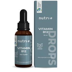 Nutri + Vitamine B12 gouttes hautement dosées + vegan - Vitamine B 12 liquide 500µg - Drops avec méthylcobalamine & adénosylcobalamine bioactives - sans alcool et additifs- 30 ml