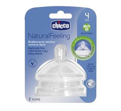 Chicco NaturalFeeling Tetina inclinada de silicone com fluxo ajustável para bebé de 4 meses e 2 unidades