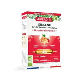 SUPERDIET - GINSENG PANAX GELÉE ROYALE ACÉROLA BIO-Booster toniques, Défenses immunitaires-Fabrication Française-20 ampoules de 10ml
