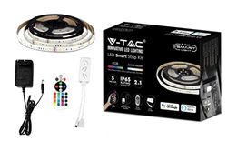 V-TAC Kit para tira LED SMD5050 4W/mt 54 LED/mt RGB y 3 en 1 5 metros 12 V Adhesivo con control WiFi Compatible con Google Assistent y Amazon Alexa regulable IP65