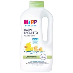 HiPP Happy HiPP babybad, familjestorlek, för känslig hud, pH-neutral, med naturligt biologiskt mandelextrakt, 1 flaska à 1000 ml, babybadkar