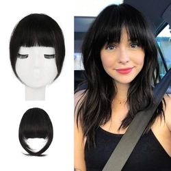 BARSDAR Clip in Fringe Human Hair 100% Real Hair Fringe Extensions French Bangs with Temples Clip on Bangs Natural Color Washable/Dye-able 1B