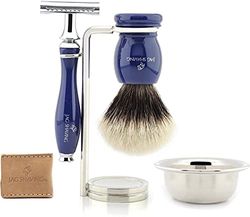 Premium hombres Kit de afeitar tejón pelo de afeitar conjunto con seguridad afeitadora maquinilla de afeitar, acero inoxidable Shaver Bowl y afeitar soporte estándar por Jag Shaving