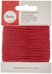 Rayher Cordón de algodón Encerado, 1 mm de Grosor, 20 m, Color Rojo