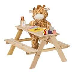 Relaxdays Table de Pique-Nique, pour 4 Enfants, en Bois de pin, H x L x P : 51 x 90 x 78 cm, Jardin, Nature