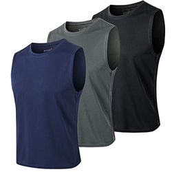 MEETYOO Canotte Vest Uomo, Maglie Senza Maniche Palestra T Shirt Sportiva per Corsa Ciclismo Fitness Vest, Nero + Blu Grigio, XXL
