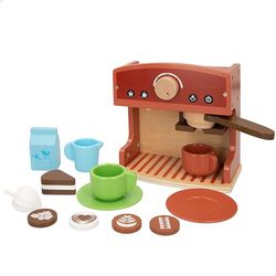 WOOMAX, Houten koffiezetapparaat, speelgoed, 12 accessoires, huishoudapparaat, koffiezetapparaat, keukenaccessoires, educatief speelgoed, speelgoed voor kinderen van 2 jaar, cadeaus verjaardag