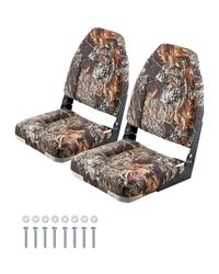VEVOR Siège de Bateau à Dossier Haut 2PCs, Support de Siège de Bateau Pliable, avec Coussin en Éponge Épais et Tissu en Polyester PU, Charnières en Alliage d'Aluminium, pour Pêche, Camouflage