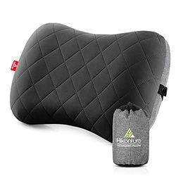 HIKENTURE Opblaasbaar camping/reiskussen met afneembare kussensloop, ergonomisch hoofdkussen, comfortabel nekkussen voor reis/outdoor, opblaasbaar reiskussen (zwart)