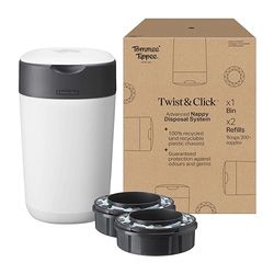 Tommee Tippee Twist and Click avancerad blöjfack, exklusivt paket inklusive 2 x påfyllningskassetter, garanterad lukt och grodskydd, stor kapacitet (paketet kan variera)
