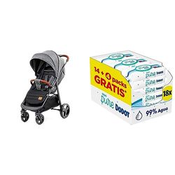 kk Kinderkraft GRANDE PLUS Silla de Paseo ligera desde Nacimiento hasta 22 kg, Plegado & Dodot Toallitas Aqua Pure para Bebé, 99% Agua, 864 Toallitas, 18 Paquetes (14+4 Gratis)