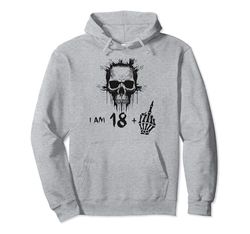 I Am 18 Plus 1 Middle Finger - 19th Birthday w. Viking Skull Felpa con Cappuccio