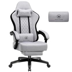 GTPLAYER Chaise de Gaming en Tissu - avec Coussin à Ressorts ensachés - Ergonomique - Pivotante - avec Repose-Pieds - Charge maximale : 150 kg - Gris Clair