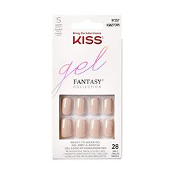 KISS Kit de manicura de gel Fantasy Collection, Just A Fool, uñas postizas cuadradas de longitud media, incluye 28 uñas postizas, pegamento de uñas, lima de uñas y palo de manicura