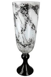 GILDE Vaso decorativo a forma di trofeo sul piede, vaso in vetro effetto marmo, elegante decorazione per il soggiorno, regalo di compleanno, colore: bianco e nero, altezza 42 cm