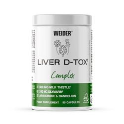 Weider Liver D-Tox Complex (90 gélules) Complexe d’extraits de Chardon-Marie avec 80% de Silymarine, Pissenlit et Artichaut, avec Choline et Vitamine B6, Végan (45 portions)