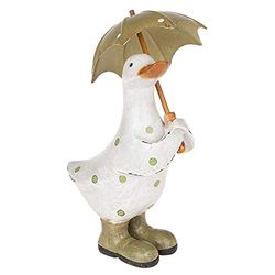 Davids Ducks - Biało-zielona kaczka w kropki z parasolem i kaloszem (mała) - urocza ozdoba dekoracyjna