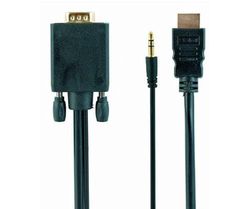 Watio Wave Cable adaptador - HDMI a VGA con audio, 1.8 metros, negro, permite conexión de dispositivos HDMI a salidas VGA, ideal para presentaciones.