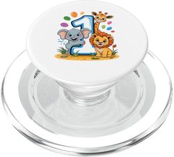 1er Cumpleaños Jirafa León Elefante 1 Año Tema Safari PopSockets PopGrip para MagSafe