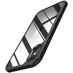 TENDLIN Compatibel met iPhone XS hoesje/iPhone X hoesje kristalheldere harde achterkant zachte bumper beschermhoes (zwart)