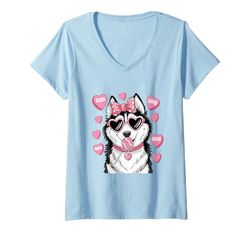 Donna Husky Dog Coquette Candy Valentines Day Pet Lover Hearts Maglietta con Collo a V