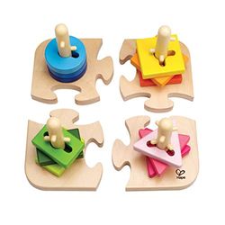 Creative Peg Puzzle by Hape , Wooden Stacker Peg Problem-Solving Puzzle for Toddlers, Stacking Toy with Different Grooved Shapes, Pegged Posts and Bright Colours