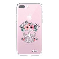 Evetane Beschermhoes compatibel met iPhone 7 Plus/8 Plus 360 rondom beschermhoes, voorzijde, robuust, transparant, met doodskopmotief