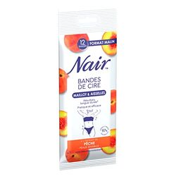 NAIR - Strisce di Cera Fredda Maglia & Ascelle, Pelle Sensibile, Estratto di Pesca, 97% di Origine Naturale, Formato Maligno 12 Strisce