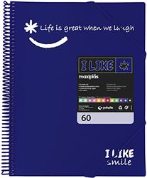 Grafoplás 39226030 Spiral Sleeve Folder, A4, Blue, 60 Pockets, Polypropylene, I Like Smile