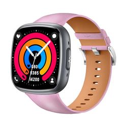 Knauermann NEO 2 (2025) – Nero rettangolare – Orologio Salute Smartwatch – ECG – Funzione HRV – BT Bluetooth – apnea notturna – pressione sanguigna – Cinturino in pelle bovina rosa, Höhe: 42mm;