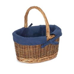 Red Hamper C082N Wicker Small Blue Lined Country Oval Shopping Basket