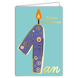 Afie 69-2401 1st Birthday Card in Shiny Gold for Baby Boy Girl Child - Coloured Text Suitable for Inside - Envelope Included - Made in France - ColorAges Collection