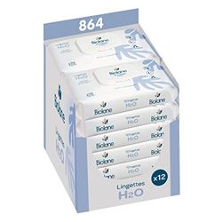 BIOLANE - Lingettes bébé nettoyantes H20 à l'eau - Lot de 12x72 (864 lingettes) - Peaux sensibles - Nettoie et protège, le visage et le siège - Sans rinçage - Dès la naissance