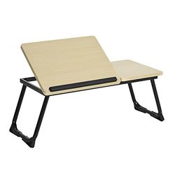 FurnitureR Plateau de lit Pliable pour Ordinateur Portable avec Plateau de Petit-déjeuner réglable en Hauteur pour canapé, Travail, étude, Lecture, écriture, MDF et Acier, 65 x 30 x 29-47 cm, chêne