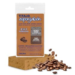 T.Taio – EsponJabón – Éponge + Savon 2 en 1 au Café – Active la Circulation – Unisexe – Pour Tous Types de Peau – Produit Artisanal – 120g