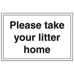 VSafety "Please Take Your Litter Home"-skylt, landskap, (paket med 3), 400mm x 300mm, 3