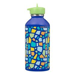 Gourde enfant Acier inoxydable DRAEGER PARIS - Facile à nettoyer - gourde réutilisable - Idéale pour voyage, parc, école - Contenance 300ml - 17 cm x 6,5 cm - Bleu - Thème : Mosaïque
