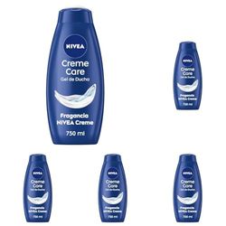 NIVEA Creme Care Gel de Ducha, Gel hidratante corporal, Gel para ducha cremoso para tener una piel suave, Aromatic, 750 ml (Paquete de 5)