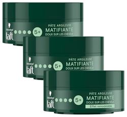 Schwarzkopf - Taft - Pâte Argileuse Cheveux Matifiante - Fixation Forte - Longue Durée - Tenue 24h - Coiffant Cheveux - Contenant de 75 ml (Lot de 3)