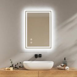 EMKE Espejo de baño con iluminación, 50 x 70 cm, Espejo de baño con antivaho, luz Blanca fría, Regulable, táctil, función de Memoria, Apagado automático de 3 Horas, IP44, Ahorro de energía